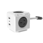 Allocacoc PowerCube Extended with 4 Outlets, 2 USB-A, 1 USB-C PD 20W, Surge Protection, and 15M Cable in Grey - Ultimate Power Solution (Model 11407-AUEUAC)